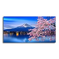 Aibonnly Wall Art Canvas Painting Cherry Blossoms Mount Fuji 1 Piece Mount Fuji and the Sakura Blossoming Lake Picture Poster Print Framed and Stretched Ready to Hang for Living Room Bedroom