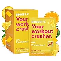 EBOOST POW Natural Pre Workout Powder – 15 Packets - Tropical Punch - A Pre Workout Supplement for Performance, Joint Mobility Support, Energy, Focus - Men & Women - Non-GMO, Gluten-Free, No Creatine