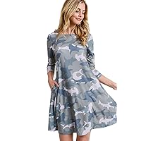 Women’s Printed Crew Neck 3/4 Sleeve A-Line Dresses with Pockets Casual Novelty Animal Available in Plus Sizes