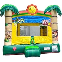 Crossover Inflatable Bounce House - Commercial Grade Party Playhouse Tropical Jungle Smiley Face Slide & Blower - for Kids & Toddlers - Backyard Outdoor Jump Fun - W/Stakes & Storage Bag 13x12x14.5ft