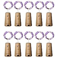 Aluan Wine Bottle Lights with Cork, 12 LED 10 Pack Fairy/String Lights Waterproof Battery Operated for Jar Party Wedding Christmas Festival Bar Decoration, Purple