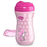 Chicco 9oz. Glow in the Dark Double-Wall Insulated Sippy Cup with Bite-Proof Rim Spout and Spill-Free Lid | Top-Rack Dishwasher Safe | Easy to Hold with Ergonomic Indents | Pink| 12+ months