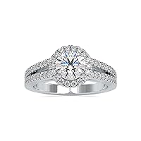 Riya Gems 3.50 CT Round Diamond Moissanite Engagement Ring Wedding Ring Eternity Band Vintage Solitaire Halo Hidden Prong Silver Jewelry Anniversary Promise Ring Gift