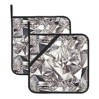 Glitter Abstract Diamond Crystal Pattern Print Hand Pockets Hanging Loops Pot Holders Set of 2 Kitchen Heat Resistant Potholders