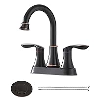 Friho Centerset Lead-Free Modern Commercial 2-Handle Oil Rubbed Bronze Bathroom Faucet, 4 inch RV Bathroom Sink Faucet 3 Hole Bath Vanity Faucets with Drain Stopper and Water Hoses