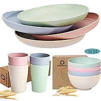 Shopwithgreen Unbreakable Wheat Straw Plates, Bowls, Cups Set, Microwave & Dishwasher Safe