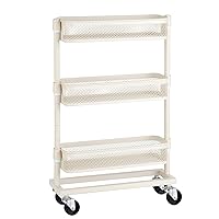 SONGMICS Slim Storage Cart, Slide-Out Trolley, 3-Tier Rolling Cart with Wire Baskets, Space Saving, Easy Assembly, for Kitchen, Bathroom, Living Room, Small Spaces, White UBSC066W01