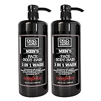 3 in 1 Body Wash for Men – Sandalwood Cleanser for Body, Hair and Face - Pack of 2 Bottles (33,8 Fl. Oz. Each)