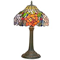 Tiffany Style Stained Glass Lamp Red Orange Purple Pink Rose Table Lamp Bedroom Bedside Reading Desk Light for Living Office Retro Unique Cute Accent Decor 12