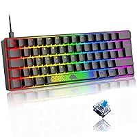 60% Compact Type c - Usb Wired Mechanical Keyboard UK, Blue Switch, RGB Backlit Rainbow LED, Anti-Ghosting, Media Keys, Laser carving, Ergonomic Aesthetic, for Computer PC Laptop PS4 XBOX - Black