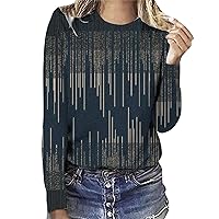 Womens Fall Fashion 2024, Basic Spring Long Sleeve Tops Ladies Party Tunic Comfy Softest Tops Crew-Neck Print Cotton Pullover Women Black