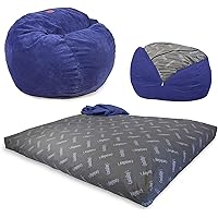 CordaRoy's Chenille Bean Bag Chair, Convertible Chair Folds from Bean Bag to Lounger, As Seen on Shark Tank, Navy - Full Size