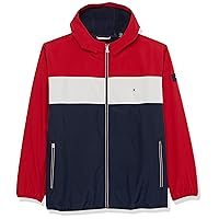 Tommy Hilfiger Men's Big & Tall Hooded Performance Soft Shell Jacket, Red/Ice/Navy Color Block