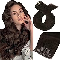 Moresoo Seamless Hair Extensions Clip ins Human Hair Brown Seamless Clip in Hair Extensions Real Human Hair Brown PU Seamless Human Hair Clip in Extensions Darkest Brown #2 16inch 7pcs 120g