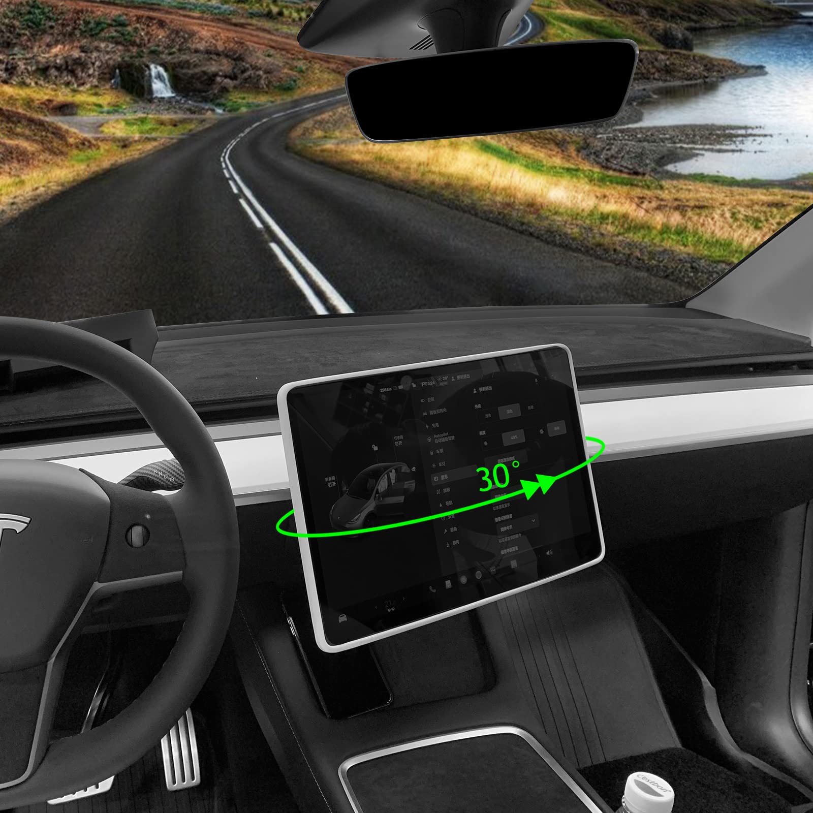 30 Degree Center Console Screen Rotation Bracket, GPS Navigation Bracket, Car Center Control Navigation Screen Bracket Compatible with Tesla Model 3 Model Y (Before January 2021)