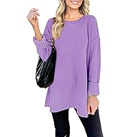 MEROKEETY Women's 2024 Fall Casual Crew Neck Side Split Pullover Sweater Loose Long Sleeve Jumper Top