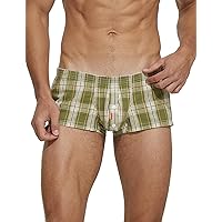 SEOBEAN Mens Sexy Low Rise Boxer Brief Underwear Checkered Fit Trunks