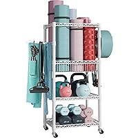 S1 Home Gym Storage, 3 Tiers Workout Equipment Organizer with Wheels for Yoga Mats, Foam Roller, Dumbbells, Kettlebells, and Resistance Bands, 47.4