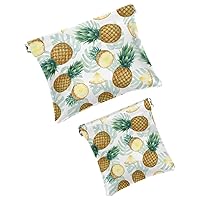 Pineapples with Palm Leaves Pattern Pocket Cosmetic Bag, Waterproof Squeeze Makeup Bag No Zipper Self-Closing, Portable Mini Travel Storage for Headphones Jewelry
