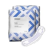 Amazon Brand - Solimo Incontinence/Bladder Control Pads for Women, Moderate Absorbency, Long Length, 108 Count, 2 Packs of 54, White