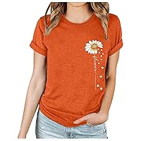 Womens Floral Print T-Shirt Short Sleeve Crew Neck Summer Tops Casual Loose Fit Basic Tee Shirts 2024 Trendy Clothes