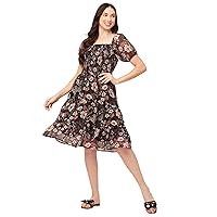 Womens Printed Smocked Dress Knee Length Summer Dress