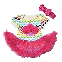 Petitebella Cupcake Rainbow Chevron Bodysuit Hot Pink Tutu Baby Dress Nb-18m