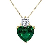 Valentine Gift 1.00 Ct Heart Cut Created Emerald 14k Yellow Gold Plated Heart Pendant Necklace 18'' Chain