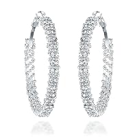 Gemini Women's Silver Plated CZ Diamonds Big Large Hoop Party Wedding Earring Valentine's Day Gifts Gm008 1.5 inches