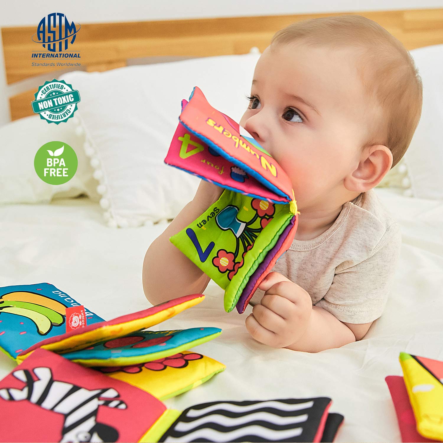 TOP BRIGHT Soft Cloth Books for Babies First Year, Baby Toys 6 to 12 Months Girls and Boys, Crinkly Cloth Book Bath Toys(Pack of 6)