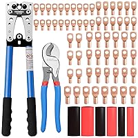 Battery Cable Lug Crimping Tool for AWG 8-1/0 Electrical Lug, with Cable Cutter 64pcs Ring Terminals and 70pcs Heat Shrink Tubing