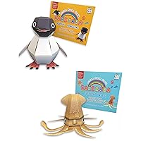 KAMIKARA by Haruki Nakamura Value Pack 2 pcs Set (Penguin and Squid) - Japanese Karakuri Circus Origami Paper Craft Kit for Kids and Adults