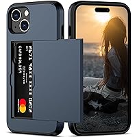Nvollnoe Compatible with iPhone 15 Case with Card Holder Heavy Duty Protective Dual Layer Shockproof Hidden Card Slot Slim Wallet Phone Cover for Women&Men 6.1 inch(Blue)