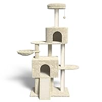 Hawsaiy Multi Level 58 inch Cat Tree Tower for Indoor Cat Kitten Furniture Condo Activity Center Play House with Scratching Sisal Posts Pad,Hammock,Ladder Beige (58
