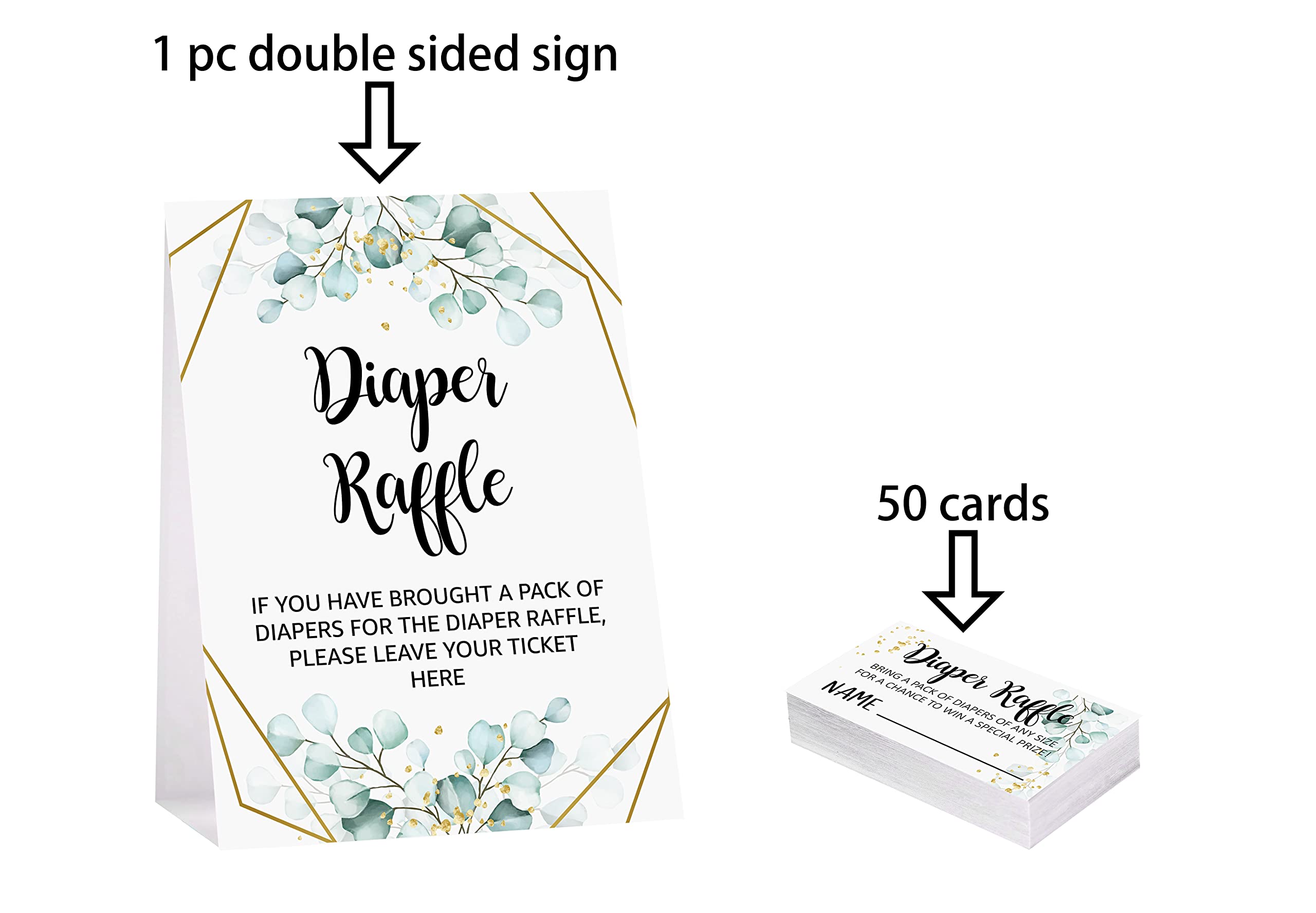 Diaper Raffle Tickets and Sign Baby Shower Games, Decorations, Party Favors For Baby Showers – 1 Sign, 50 Cards per Pack(DIAPER-B009)