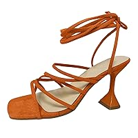 Women's Chunky High Heel Sandals Casual Breathable Outdoor Leisure Strappy Open Toe Ankle Strap Dress Shoes