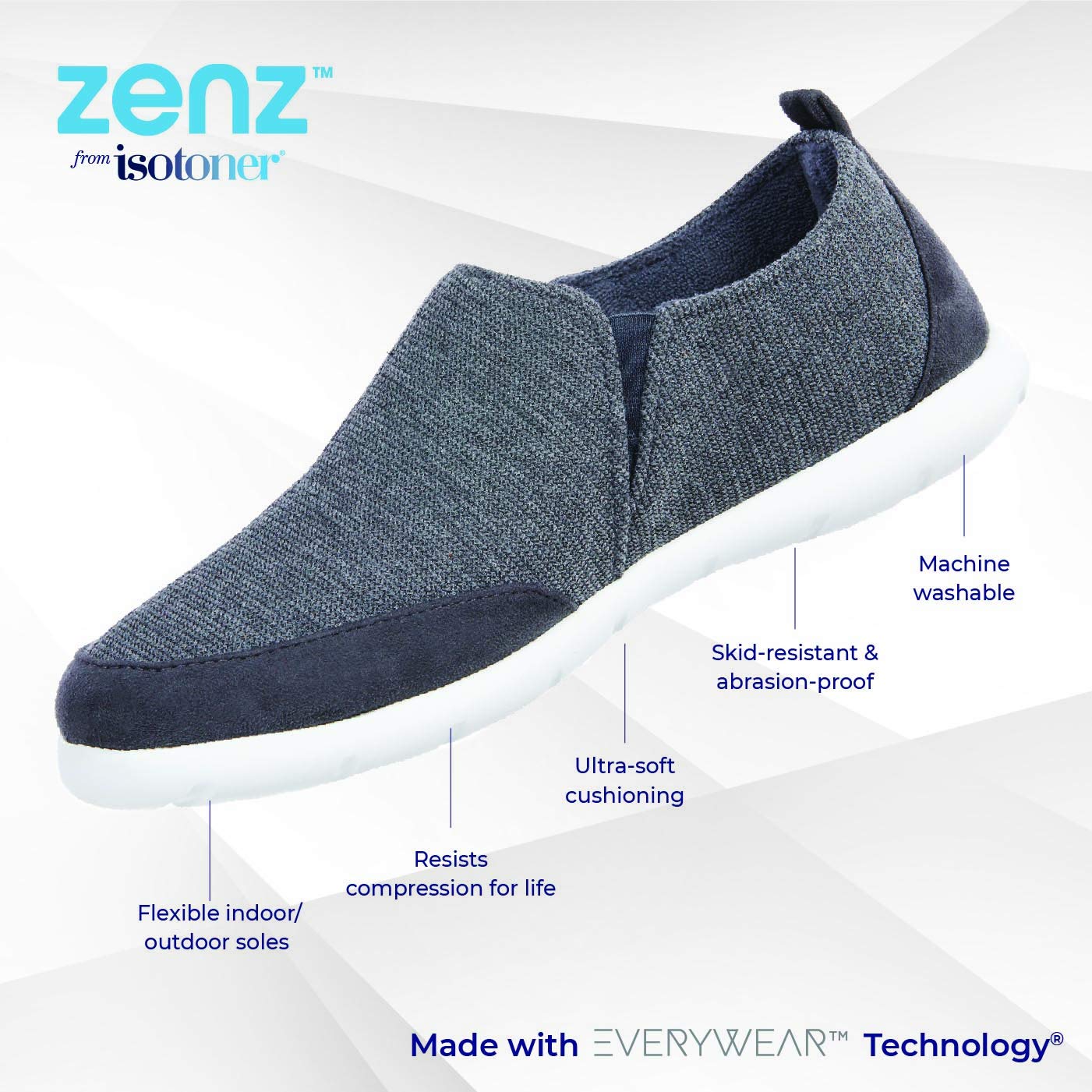 isotoner Zenz Men's Casual Shoes, Lightweight Sport Knit Slip-On Slippers
