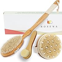 Dry Brushing Body Brush Set - Get Rid of Dry Skin and Achieve Healthy, Beautiful Skin Naturally - Massaging Body Brush & Long Handle Back Brush+Face Brush