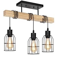 3-Light Semi Flush Mount Ceiling Light Fixture, Ceiling Lights with Metal Cage Lampshade and Solid Wood, Pendant Lighting for Bedroom Dining Room Living Room Kitchen Office Hallway Entryway