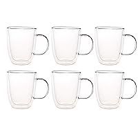 [Set of 6] Double Wall Ultra Clear Insulated Coffee Mugs Espresso Mocha Green Black Tea Cups, Real Borosilicate Glass ~ We Pay Your Sales Tax