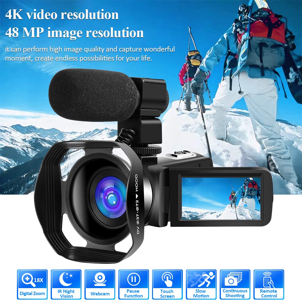 SEREE TECH 4K Video Camera Camcorder 48MP 60FPS 18X IR Night Vision Camcorder 3.0'' HD Touch Screen Camera for YouTube with 2 Batteries, Handheld Stabilizer and Remote Control
