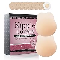 Trifabricy Nipple Covers - 2 Pairs Lift Ultra-Thin Sticky Push up Nipple Pasties, Reusable Silicone Breast Petals, Strapless Backless Bras, Nipple Covers for Women