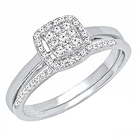0.30 Carat Round White Diamond Square Cluster Wedding Ring Set for Her in 10K Gold