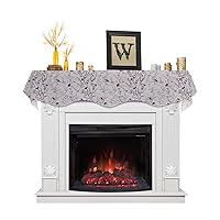 Spring Floral Mantel Scarf, Vintage Birds Art Flower Fireplace Mantel Scarf Mantel Shelf Top Scarf Runner for Seasonal Holiday Decorations Indoor Home Living Room (60 × 17 inches)