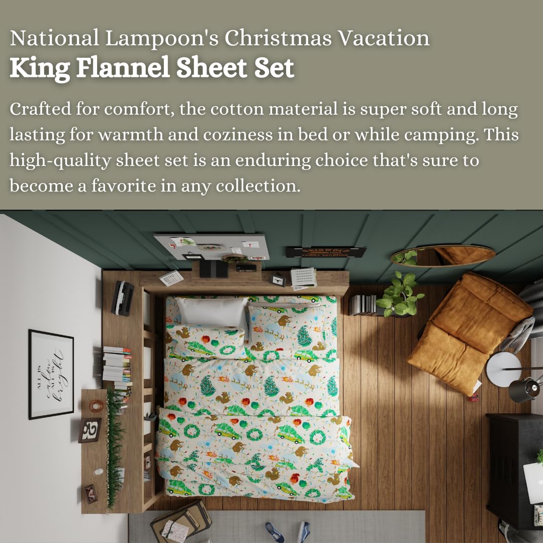 Franco National Lampoon's Christmas Vacation Holiday & Christmas Bedding Super Soft 100% Cotton Flannel Sheet Set, King, (Official Licensed Product)