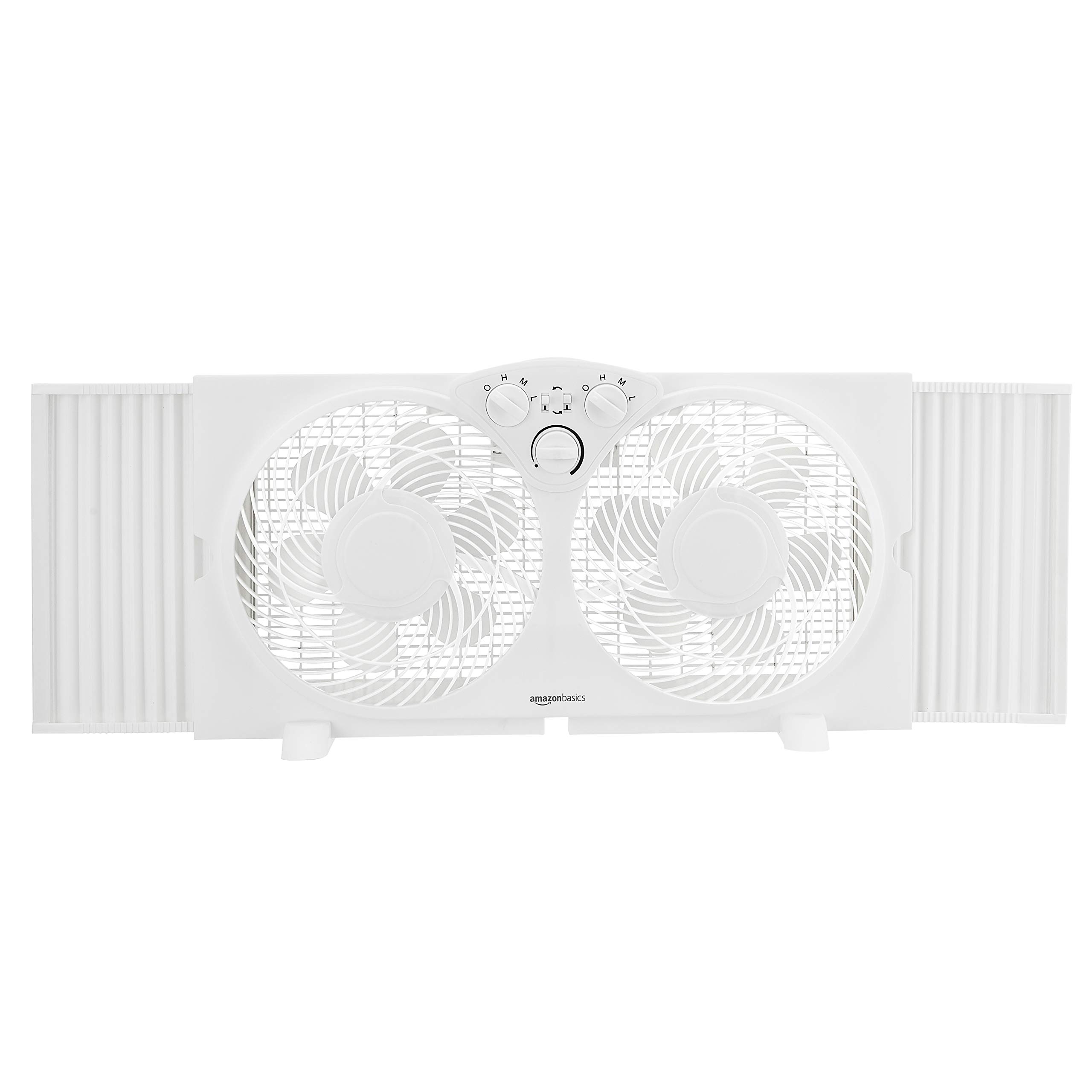 Amazon Basics Window Fan with Manual Controls, Twin 9 Inch Reversible Airflow Blades, White