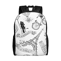 Romantic Paris Butterfly Eiffel Backpack Waterproof Lightweight Laptop Backpack Large Capacity Travel Daypack For Women Men