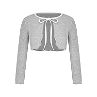 TiaoBug Kids Girls Wrap Tops Long Sleeve Cardigan Dance Sweater Shrug Front Knot Ballet Dance Dress Cover Up