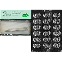 Cybrtrayd Pretzel Miscellaneous Chocolate Candy Mold with Packaging Bundle of 25 Cello Bags, 25 Silver Twist Ties and Chocolate Molding Instructions
