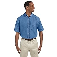 Men's 6.5 oz. Short-Sleeve Denim Shirt, Large, Light Denim